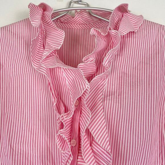 Junko Shamada Pink Stripe Ruffle Button Up Blouse Size 38 or Size S - Picture 6 of 9